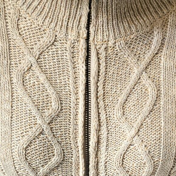 💥Free People XL Zip Front Cable Knit Sweater Mini Dress Beige Boho Cozy Chic - Picture 6 of 15